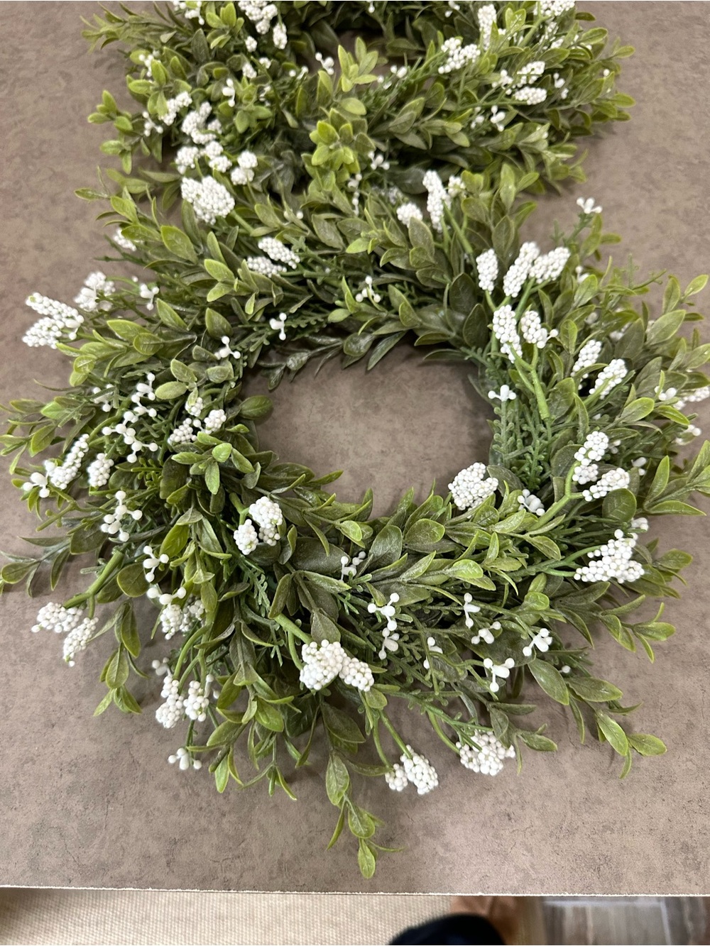 Lush Green Boxwood Wreath with White Berry Accents Faux 12-13” Set of 2 Match - Picture 4 of 15